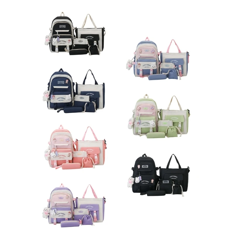 E74B 5pcs mochila escolar ombro Bolsa lápis Bolsa escola Bolsa mochila para estudante adolescente