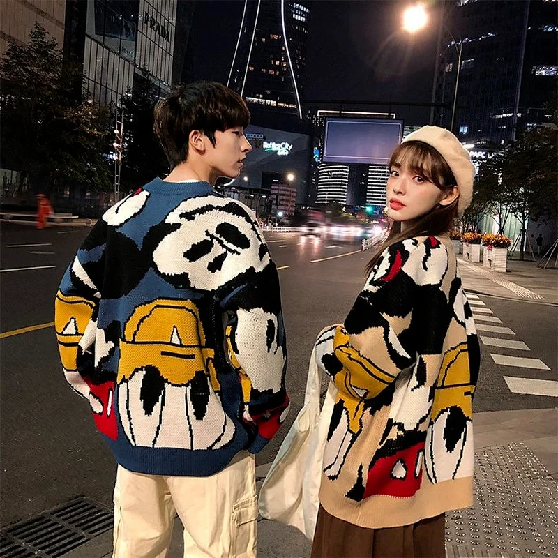 Disney Mickey Donald Duck cartoon knitted sweater fashion sweet O-neck long-sleeved pullover Y2K sweater Harajuku loose pullover