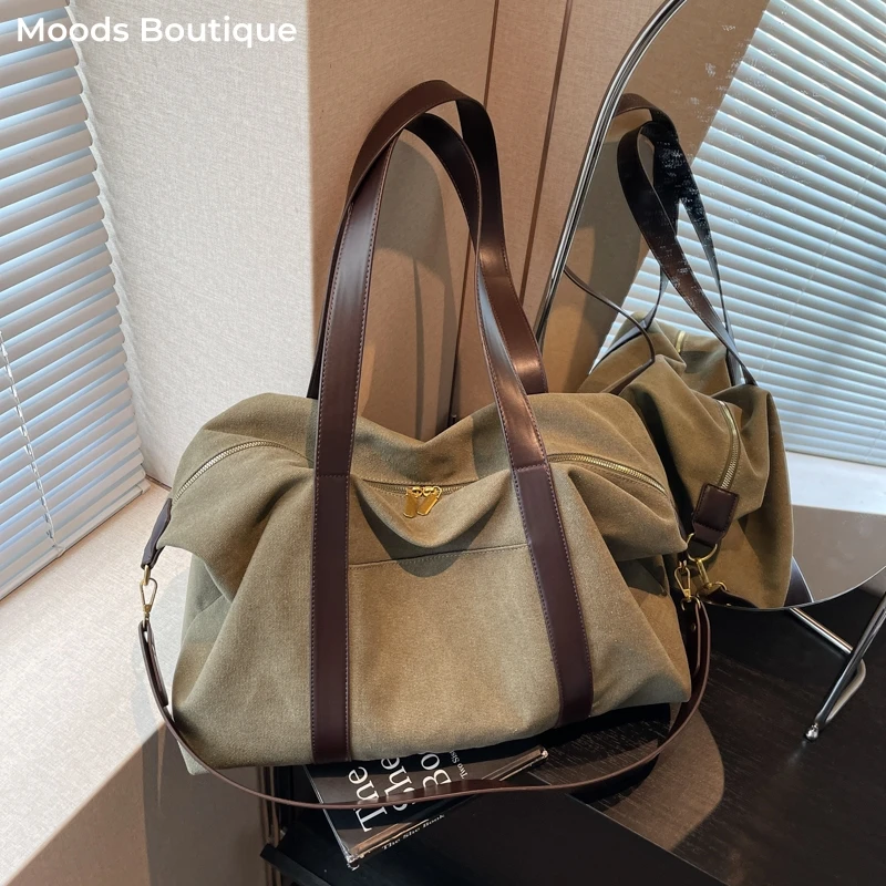 

Oversized Canvas Fabric Shoulder Cross Body Bags For Women Solid Color Large Capacity Shopping Travelling Duffel Handbags 2025