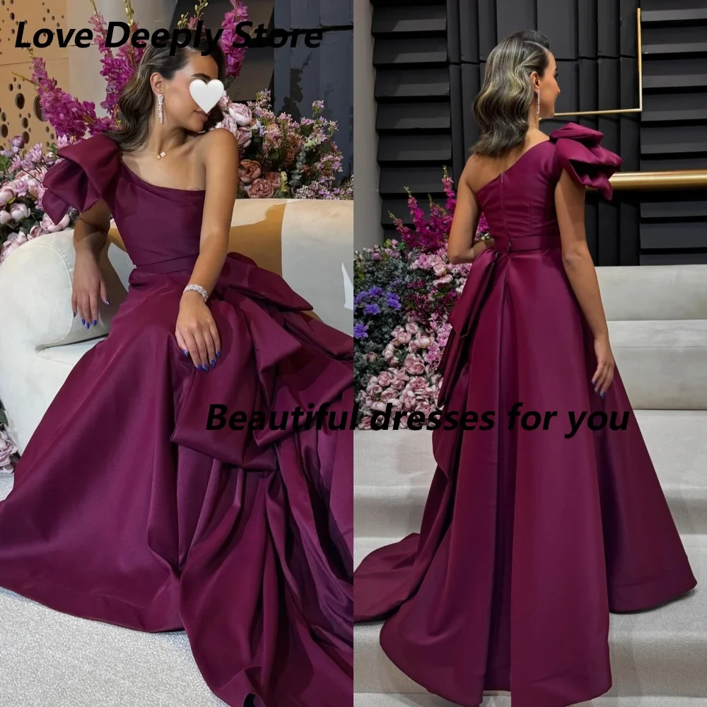 

Elegant One Shoulder Prom Dresses Customized Pleat Ruched Satin A Line Long Party Dresses Zipper Back Evening Gowns Customized