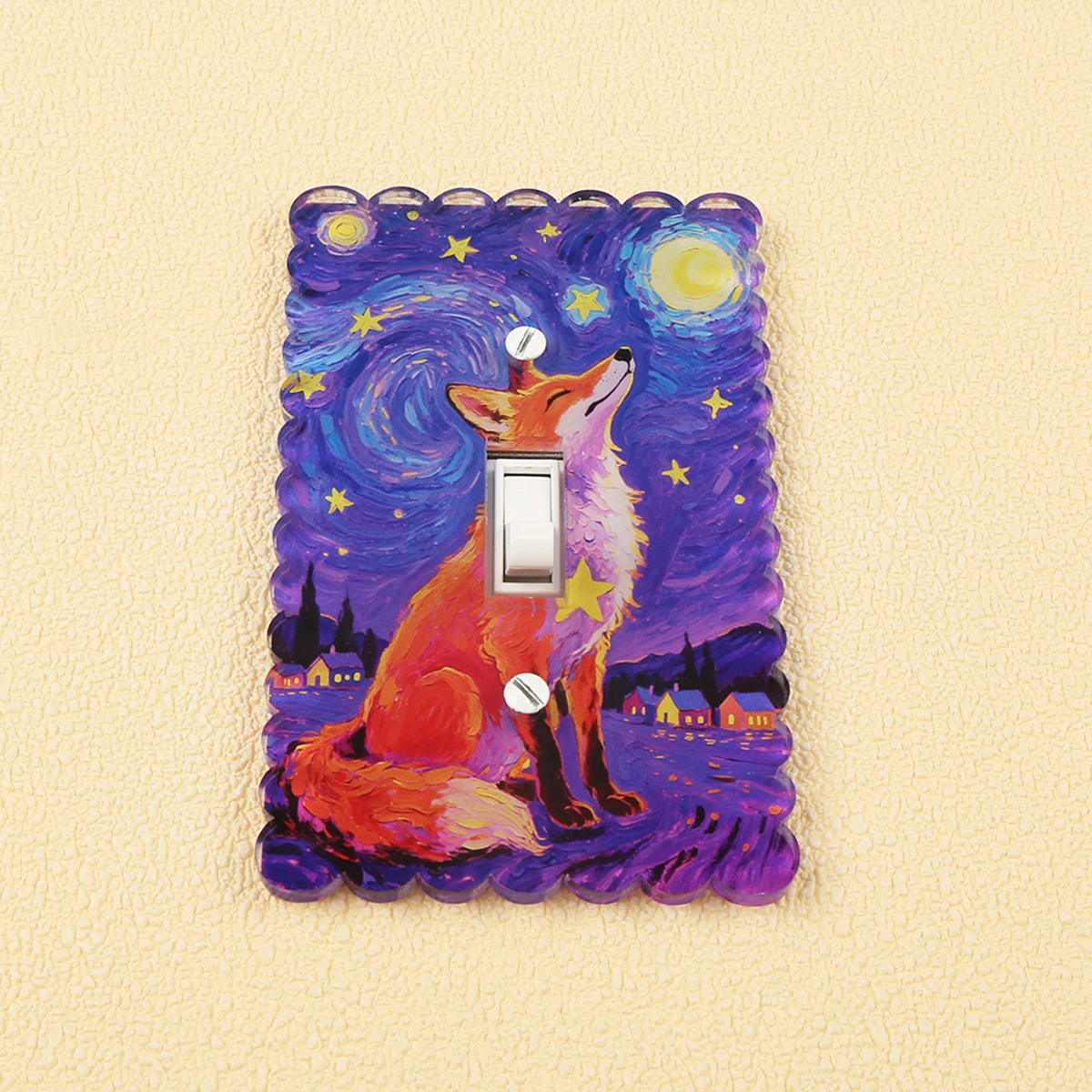 Cross‑border Van Gogh Starry Night Fox Art Print Light Switch Cover Creative Painted Cartoon Wall Plate Kids Room Wall Decor