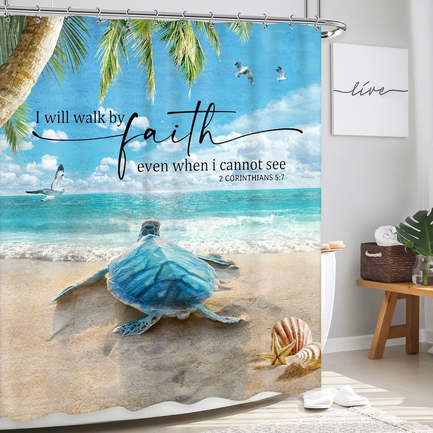 

Пляжная занавеска для душа с пейзажем черепахи, моющаяся грязеотталкивающая насадка для душа, водонепроницаемая полиэстеровая занавеска для ванны для домашнего декора