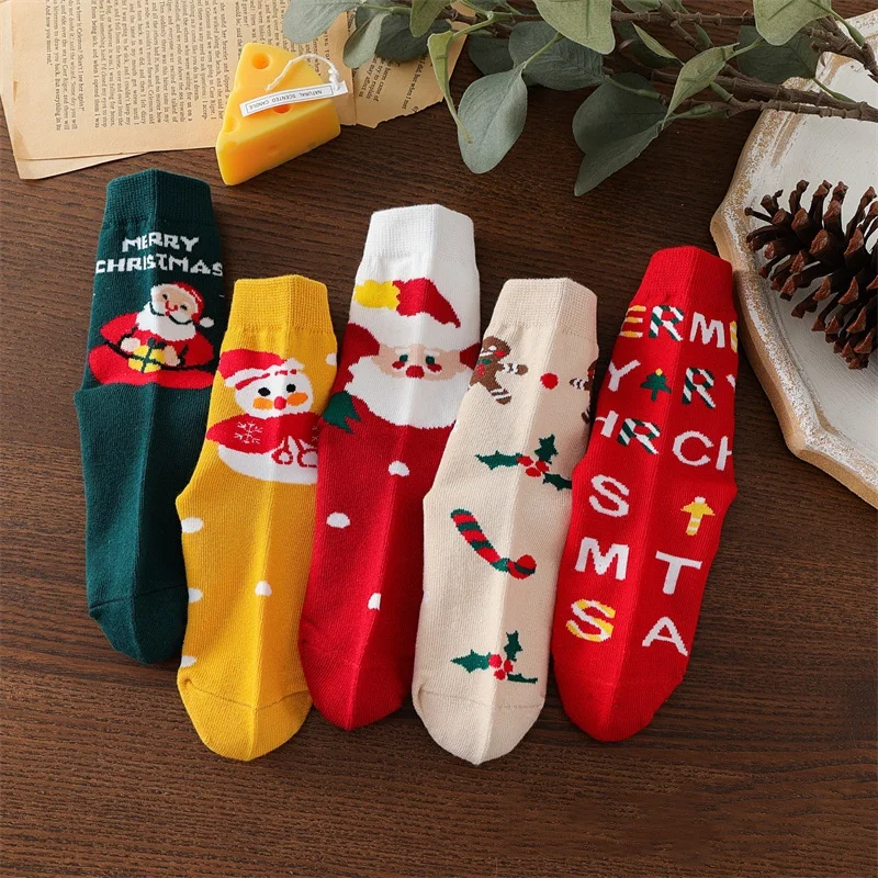 5 Pairs/set Kids Christmas Socks For Girls Boys Winter Cotton Warm Children\'s Short Sock Toddler New Year Gift Santa Claus Socks