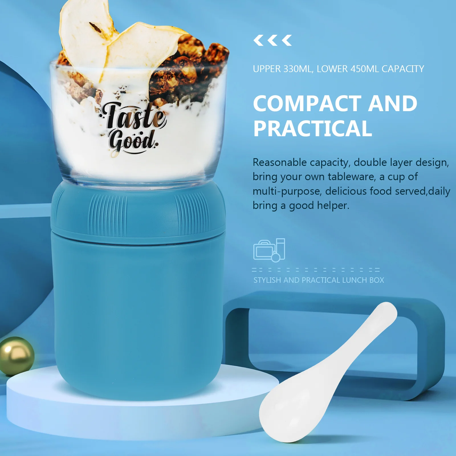 

1Pcs Stainless Steel Breakfast Cup Blue Double Layer Insulated Soup Cereal Jar Portable Food Container Heat Retention