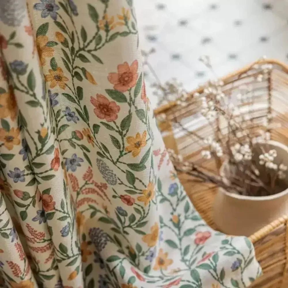 American Rustic Botanical Flower Cotton And Linen Printed Curtains For Bedroom Living Room Floating Window Curtains Customised