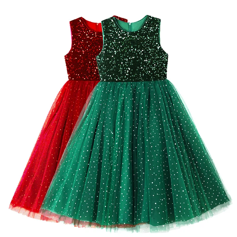 

Summer Kids Junior Bridesmaid Floor Length Dress for Birthday Ceremonies Wedding Party Sequined Tulle Princess Gown Size 4-14