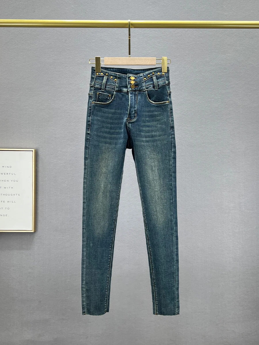 

Женские джинсовые капри с высокой талией, облегающие, эластичные, осенние, новые, универсальные, длинные брюки из хлопкового стрейч-денима