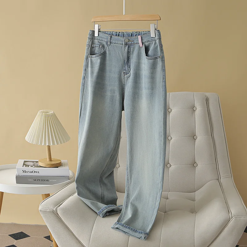 

Comfy Soft Jeans Women's Oversize Denim Harun Trousers Summer Vintage Jeans Female Elastic Waist Large Size Jeans Casual Pants