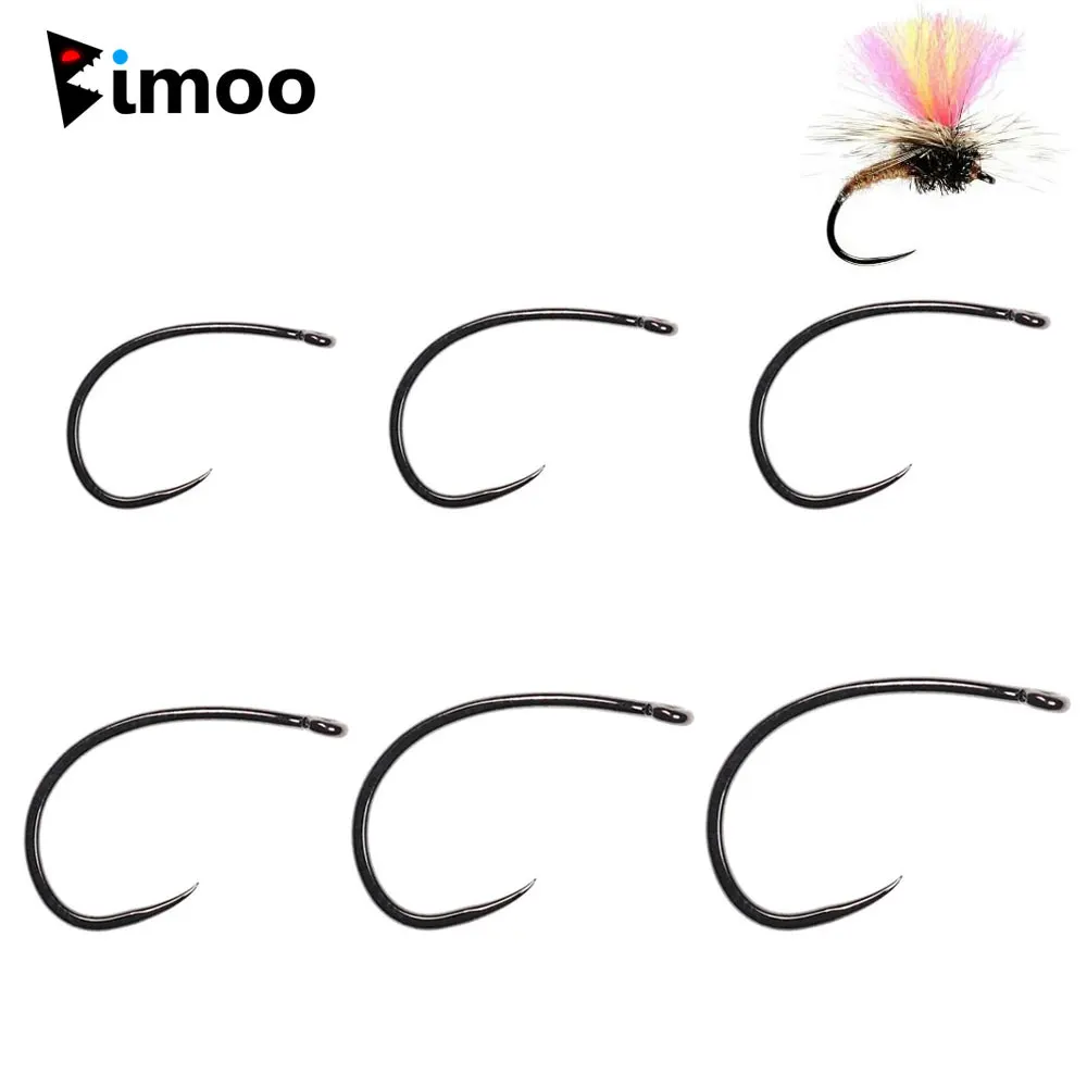 Bimoo 50 Stück # 8~ # 18 Haken ohne Widerhaken, gebogen, für Nymphen, Emergers, Garnelen, zum Fliegenbinden, für Nassfliegen, gebogene Nymphen, Garnelen, Scuds, Forellenangelköder