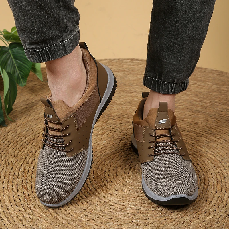 Minimal Spliced Mesh Men Sport Footwear, Multi-Strand Mixed Color Drawstring Laces, Rectangular Rib Full Outsole Versatile Shoes