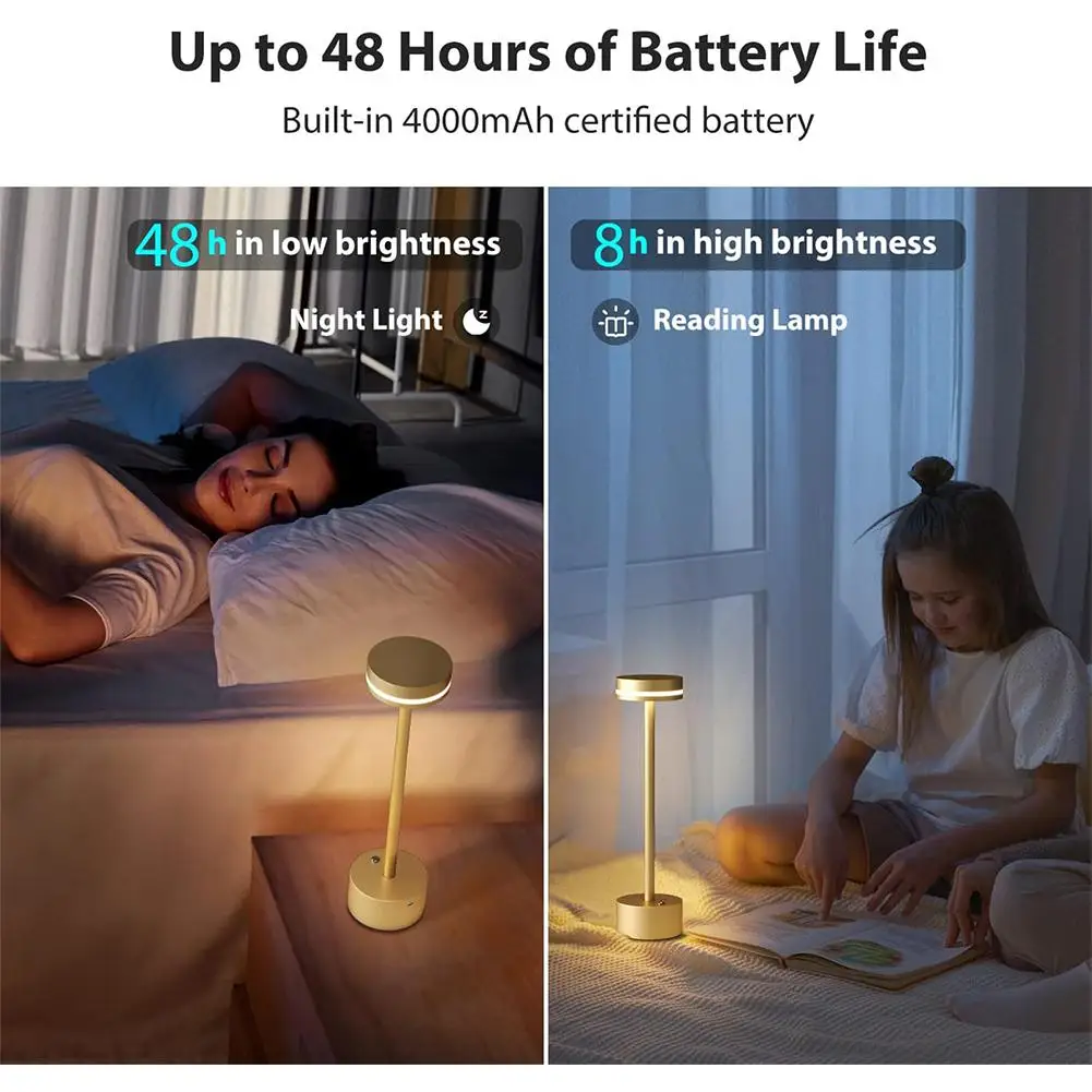 Modern LED Rechargeable Table Lamp With Touch Sensor 3 Levels Brightness USB-C Charging Port Portable Bedside Lamp