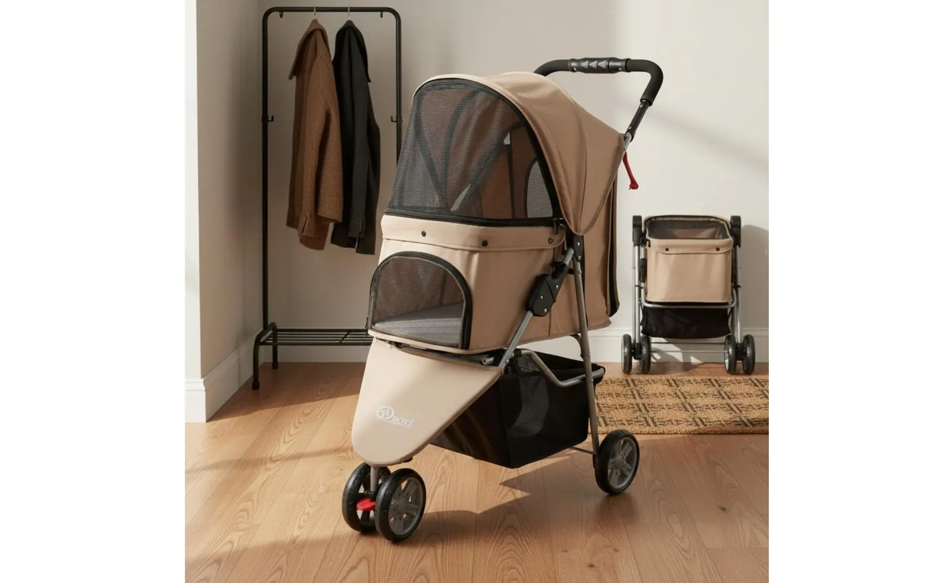 3-Wheel Pet Pet Carriage Foldable Folding Dog Pet Carriage Lightweight Cat Carrier Breathable Mesh Single-Button Fold