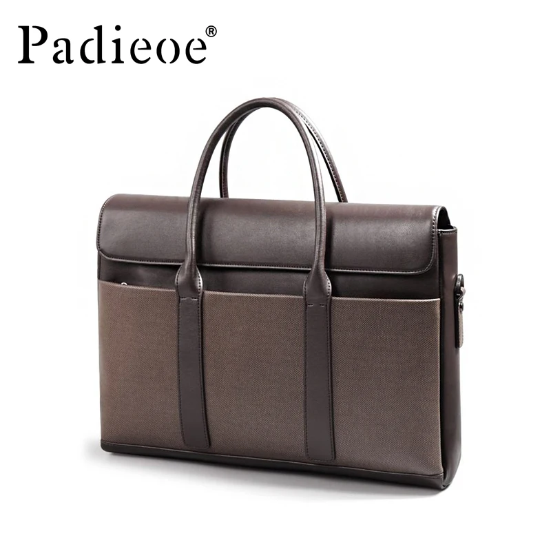 PADIEOE leather briefcase leather 16-inch computer bag business men\'s handbag large capacity file bag