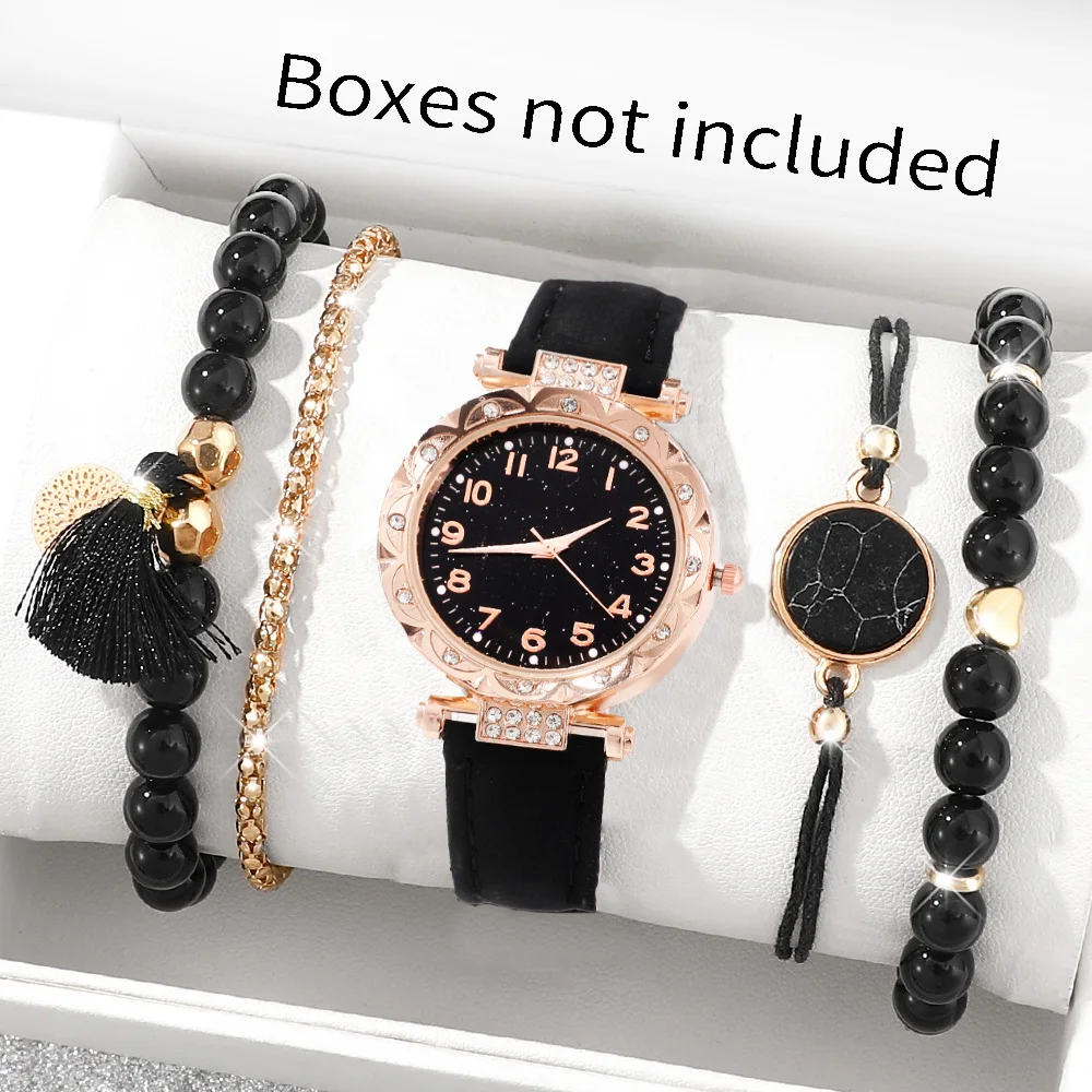 Fashionable 5Pcs Quartz Watch Jewelry Set, Versatile Everyday Accessory Gift for Her