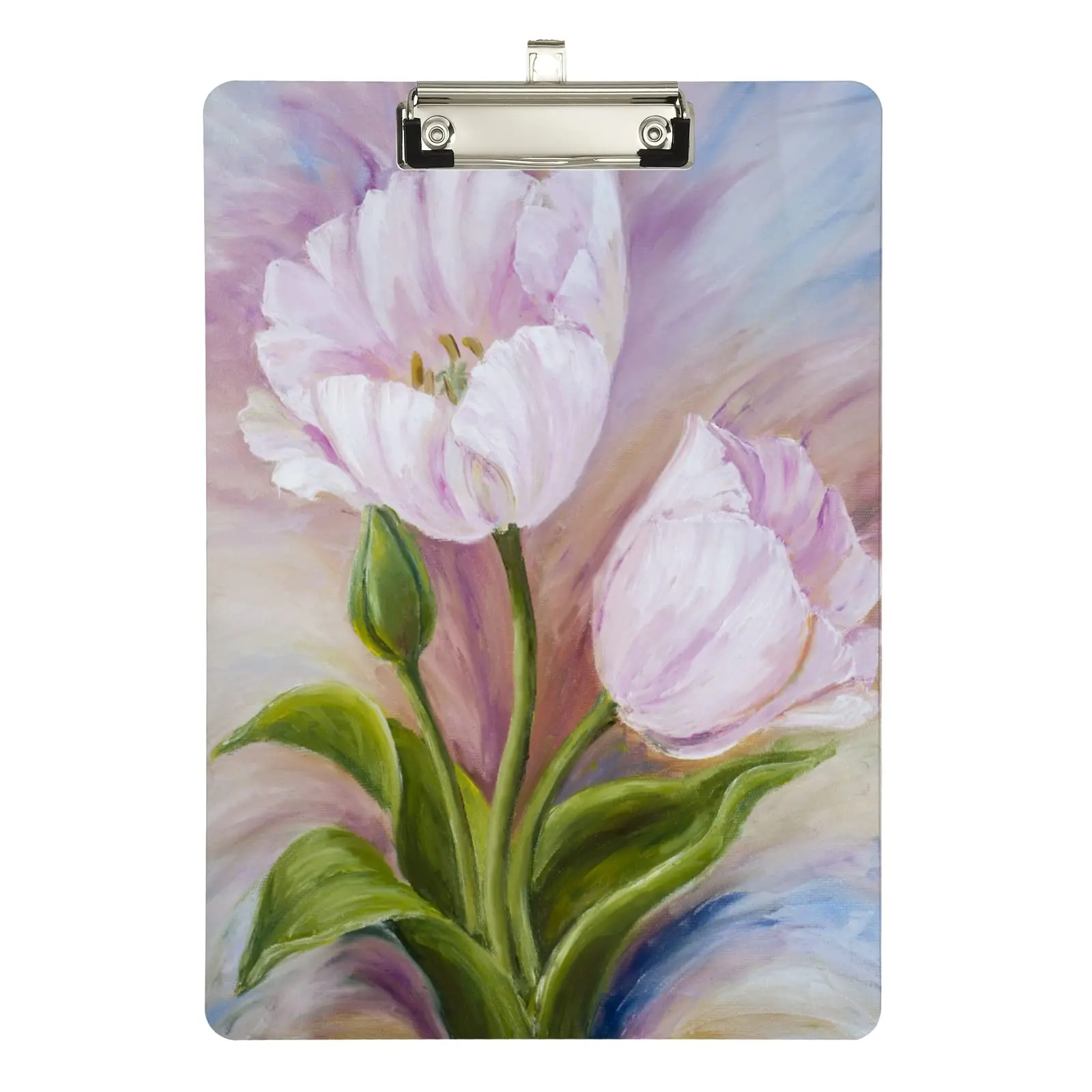 Tulips Acrylic Clipboard with Silver Clip Standard A4 Size Plastic Clipboards for Women Office File Folder Doctor Outdoor Sketch