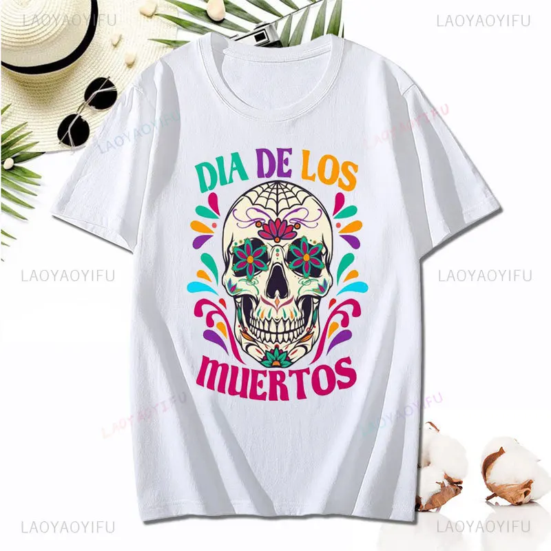 MEXICO Day of The Dead Printed Skull T-shirt Fashion Funny Holiday Party Costumes Man Women Summer Cotton Casual Short-sleev Tee