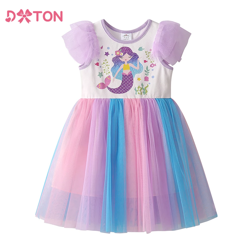 DXTON Mermaid Girls Dresses Children Princess Tutu Dress Toddlers Summer Prom Dresses Gradient Mesh Kids Birthday Party Clothing