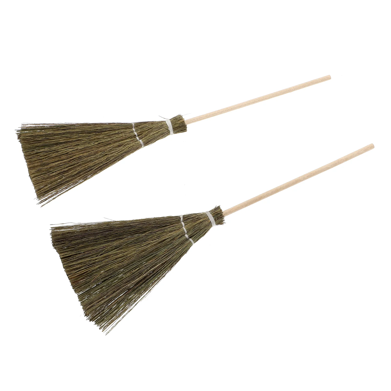 2 Pcs Broom Model Mini Grass Brooms Home Decor Furniture Cleaning Miniature Tool Models Wood 1:12 Household Ornament Child