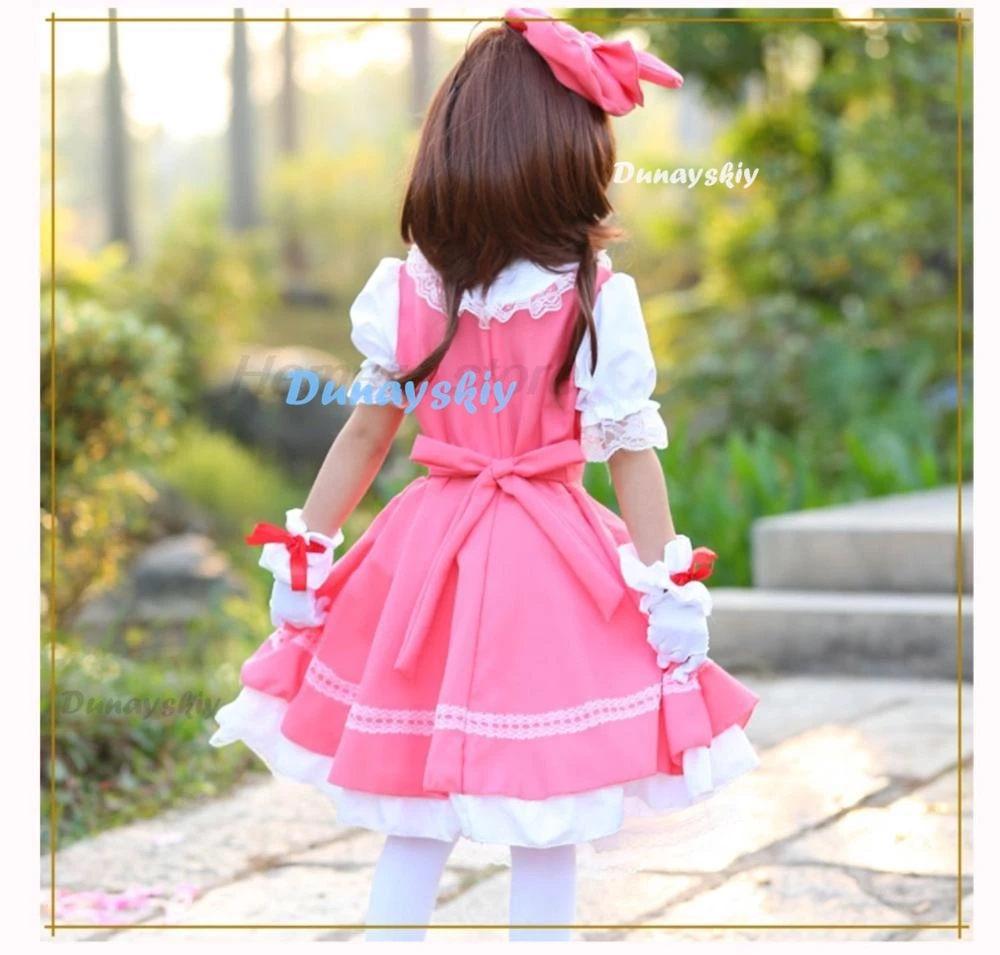 Anime Mädchen rosa Car captor Sakura Prinzessin Kleid Cosplay Kostüm Lolita Kleid für Kinder Karte Kampf Uniform Schürze Kleid mit Hut