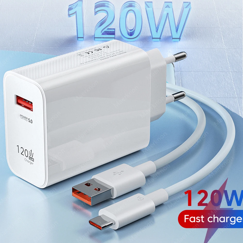 120W USB Fast Charging Charger Mobile Phone Adapter For Oneplus Samsung Xiaomi Huawei Honor Wall Quick Charger With Type C Cable