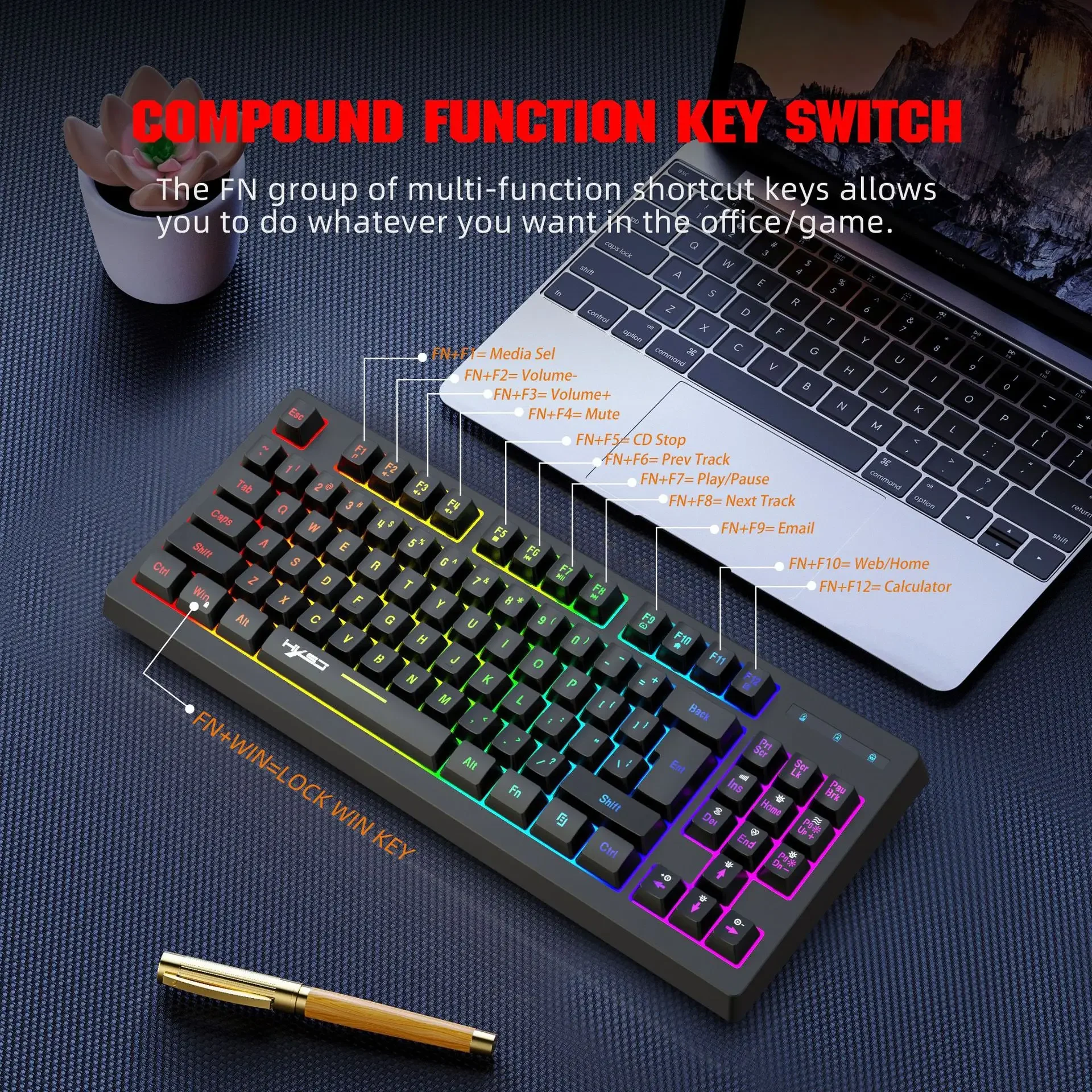 Wireless keyboard 2.4G 87 keys key board gaming pc rgb keyboard ergonomic white Computer teclado Laptop Keyboards home office