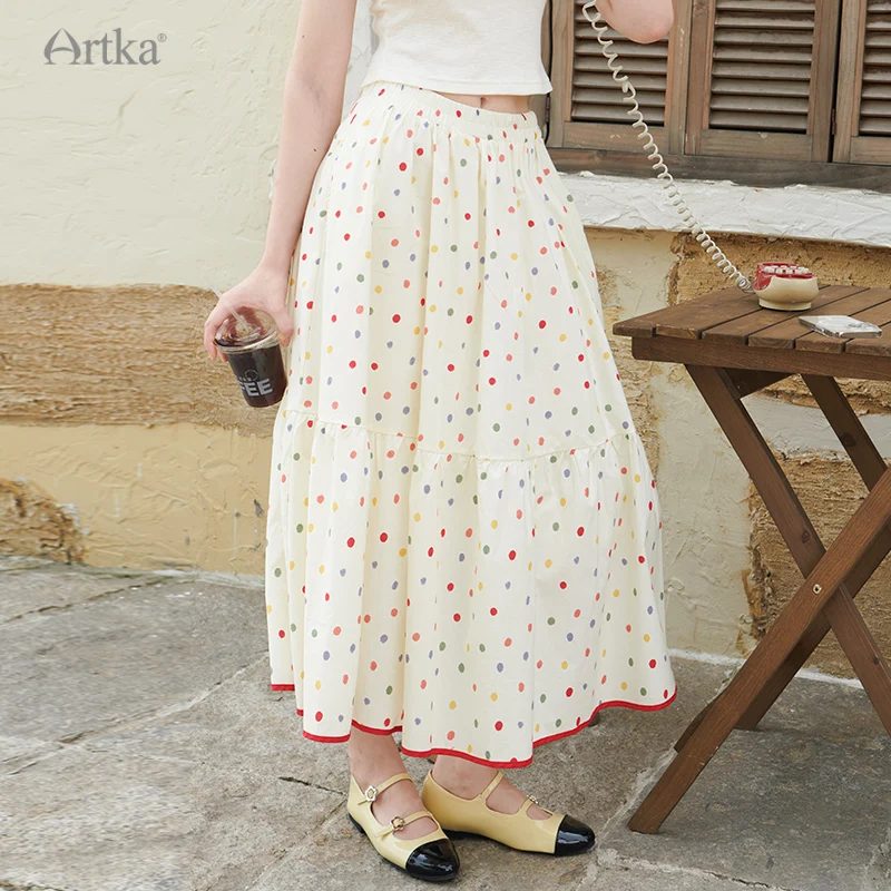 ARTKA 2024 Summer New Women Blouse Set French Sweet Dots Fly Sleeve Top Three-piece Set A-Line Long Skirt Shorts Set TZ92142X