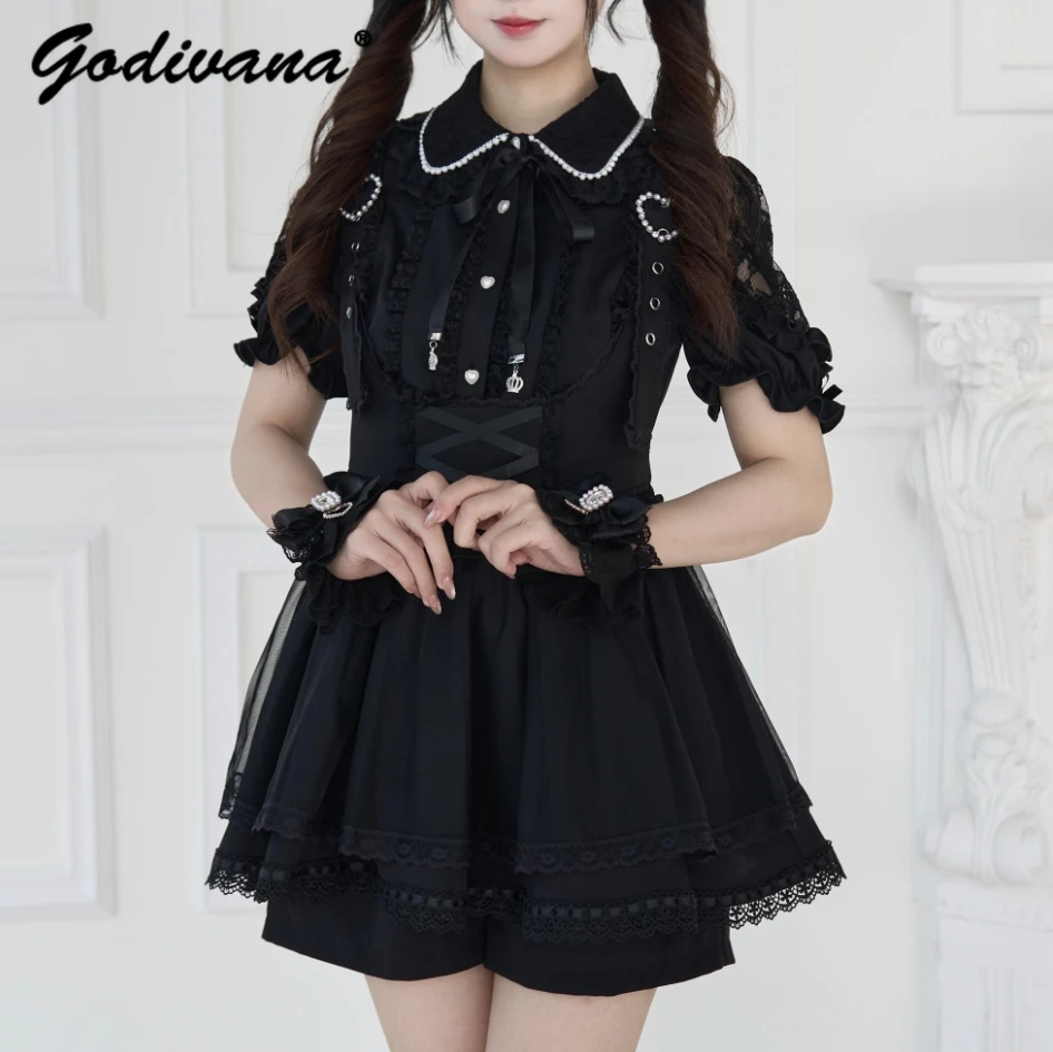 

New Summer Japanese Mine Series Mass-produced Subculture Short Sleeve Shirt Slim Straps Skirt Women's Lolita Skirt Suits