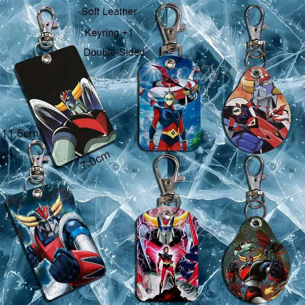 Air combat Goldorak UFO Goldrake Grendizer Rectangle ID Card Case Keychain Access Card Bag Key Tag Ring Leather Card Holder Key