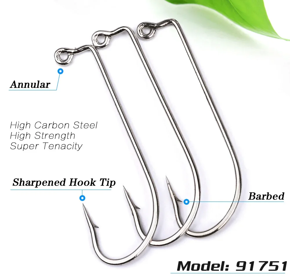 Lot 50pcs Jig Fishing Hooks 72A High carbon steel Silvery fishhook Barbed Annular Sharpened Tip Hook Saltwater Bass 2#-5/0#