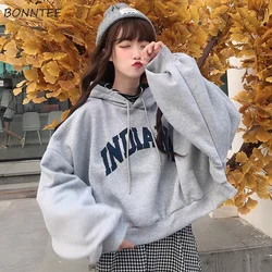 Hoodies Women Hooded Thick Aesthetic Loose False Two-piece Letter All-match Leisure Simple Trendy Shcoolgirls Clothing Stylish