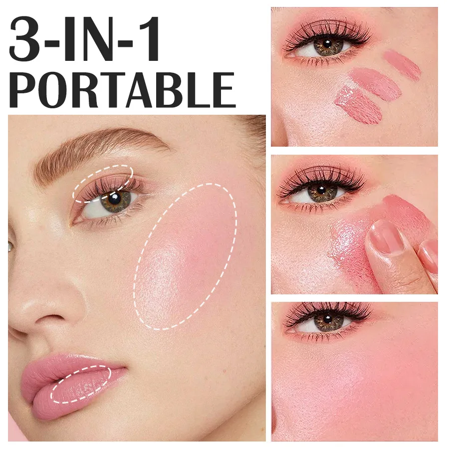 Hivi 3-In-1 Melk Blush Stick Blijvende Helderder Gezicht Wangstok Hydraterende Flash Lipgloss Make-Up Lipgloss Face Rouge