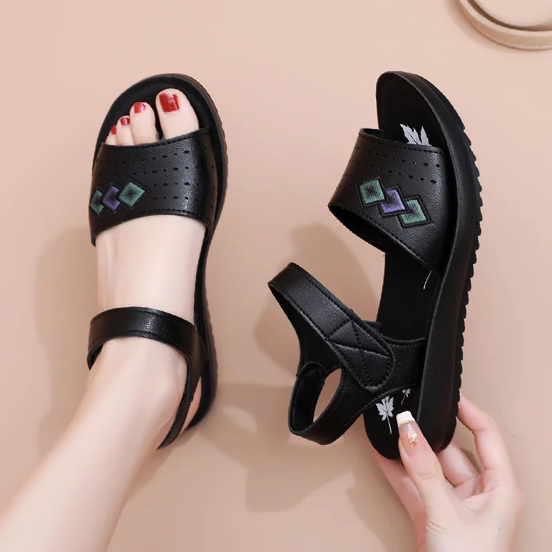 WOIZGIC-Sandales à plateforme en cuir microcarence pour femme, chaussures de plage, imperméables, coordonnantes, cool, été