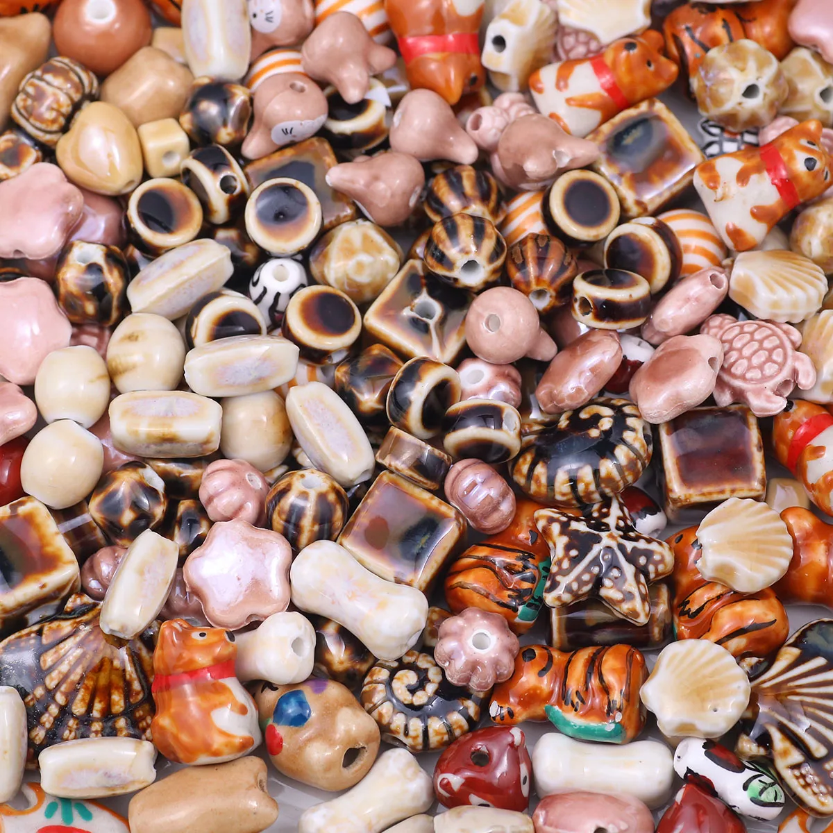 1/2/3/5Pcs Handmade Coffee Color Ceramic Bead Porcelain Heart Star Shell Flower Fish Beads for Bracelet DIY Jewelry Craft Making