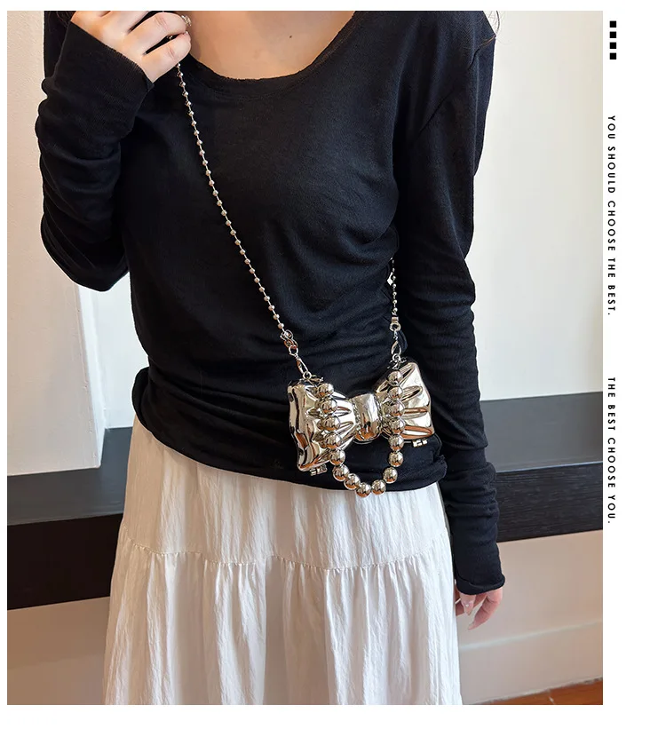 Tas Selempang Mini Chic dengan Pita Logam, Tas Bahu Kecil Mode 2025, Dompet Kompak Mewah untuk Uang & Ponsel, Imut