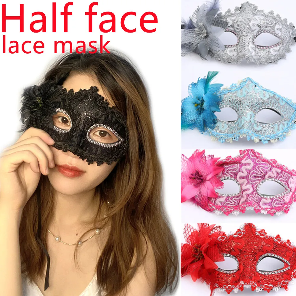 Halloween Mask Masquerade Princess Half Face Lace Plus Flower Children Adult Eye Mask Female Party Performance Props