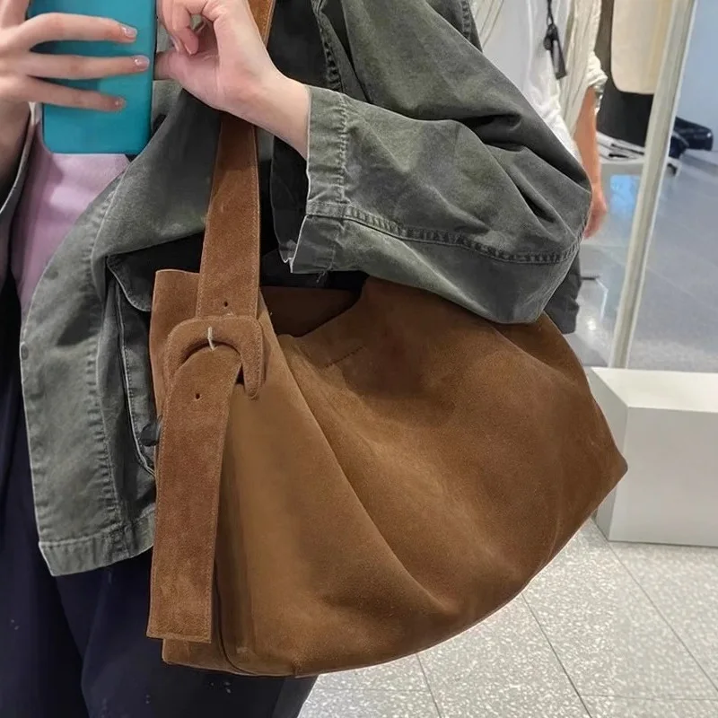 CGCBAG Vintage Lage pojemność damska torba z grubej bawełny jakość skóra nubukowa wiadro damska torba na ramię projektant luksusowe torebki damskie — zdjęcie 5