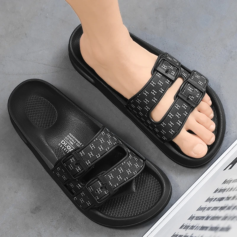 

Double-Button Design Summer Fashion Slippers Comfortable Breathable Beach Slippers Home Bathing Indoor Slippers Large Size 47