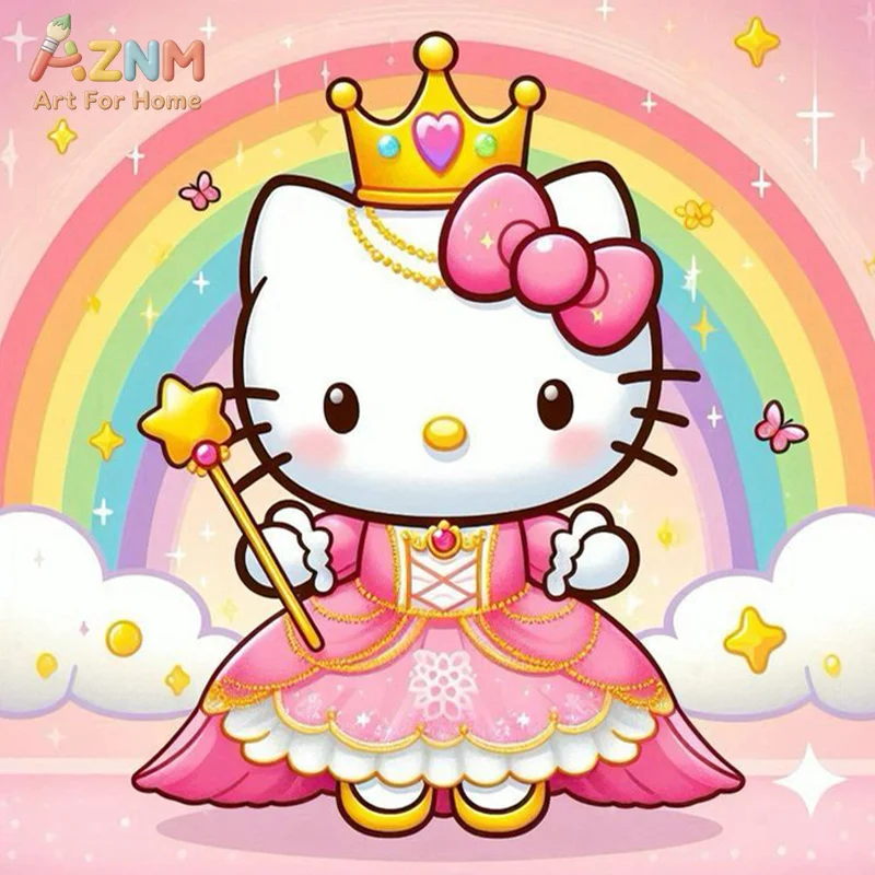 Cute Sanrio Hello Kitty Wall Poster,Holiday Birthday Princess Rainbow Canvas Print,Unframed Wall Art for Girls Bedroom Home Deco