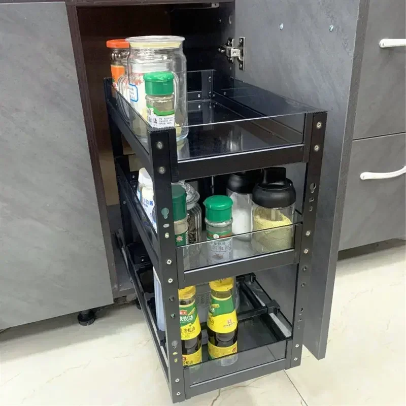 

Long - lasting Cabinet double-layer pull-out 3-layer aluminum alloy seasoning basket mini seasoning shelf storage bottom rail se