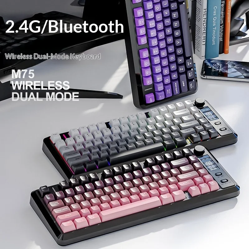 Freewolf M75 Wireless Bluetooth Dual-Mode Keyboard, PBT Keycaps, Rechargeable & Portable, Specially Designed for E-Sports Gaming