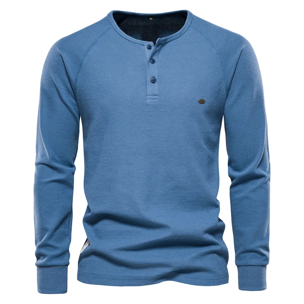 Men's Long Sleeve Cotton Polo Shirts Autumn Winter New Brand Pure Color Business Casual Polos 2024 Fashion Street Men Tops Blue