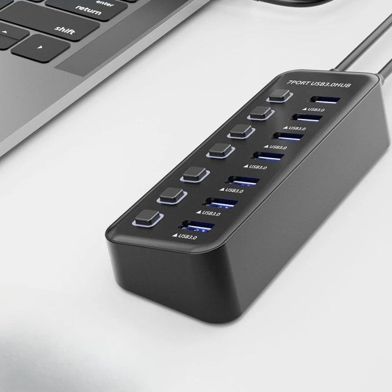 USB 3.0 Hub 4 Ports 7 Ports USB 3.0 Data Port Adapter 5Gbps High Speed Individual on/Off Switch Splitter USB Extension