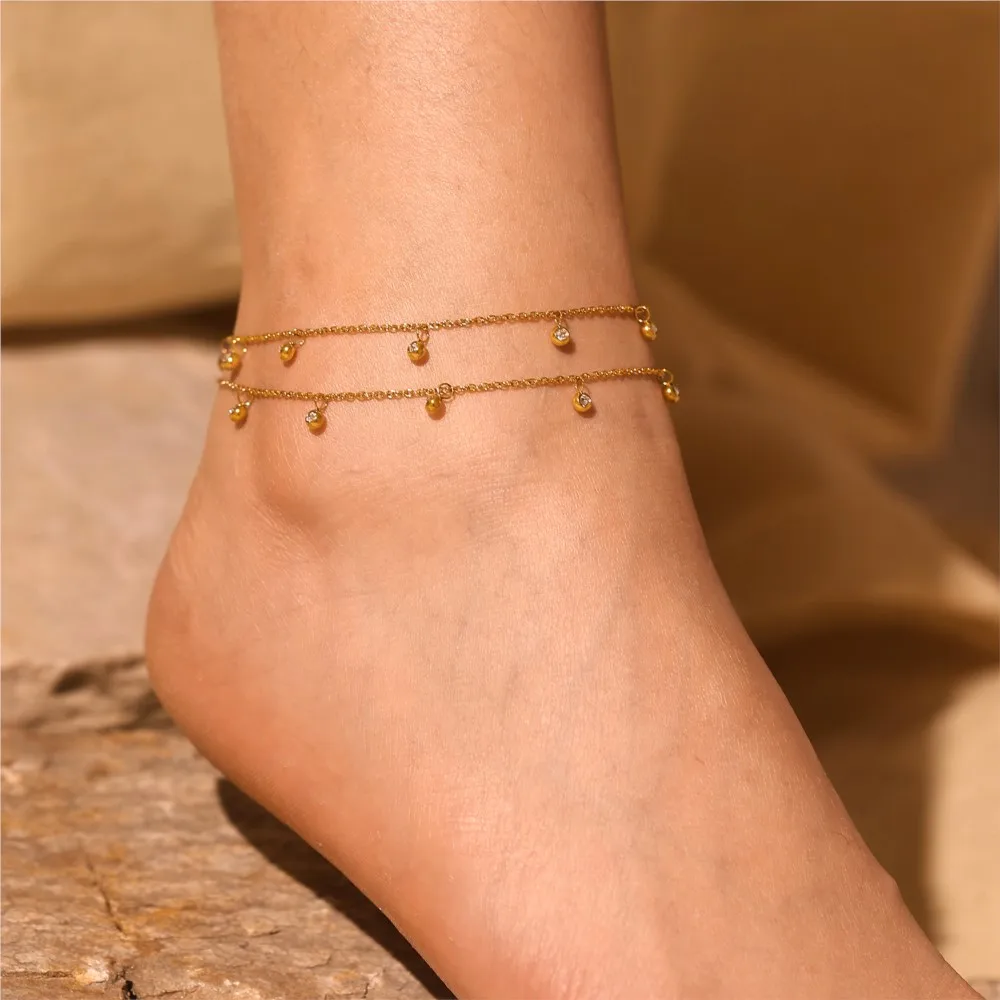 Stainless Steel Thin Chain Anklet For Women 18k Gold Plated Adjustable Women\'s Multi Zircon Charms Foot Chains Ankle Bracelet