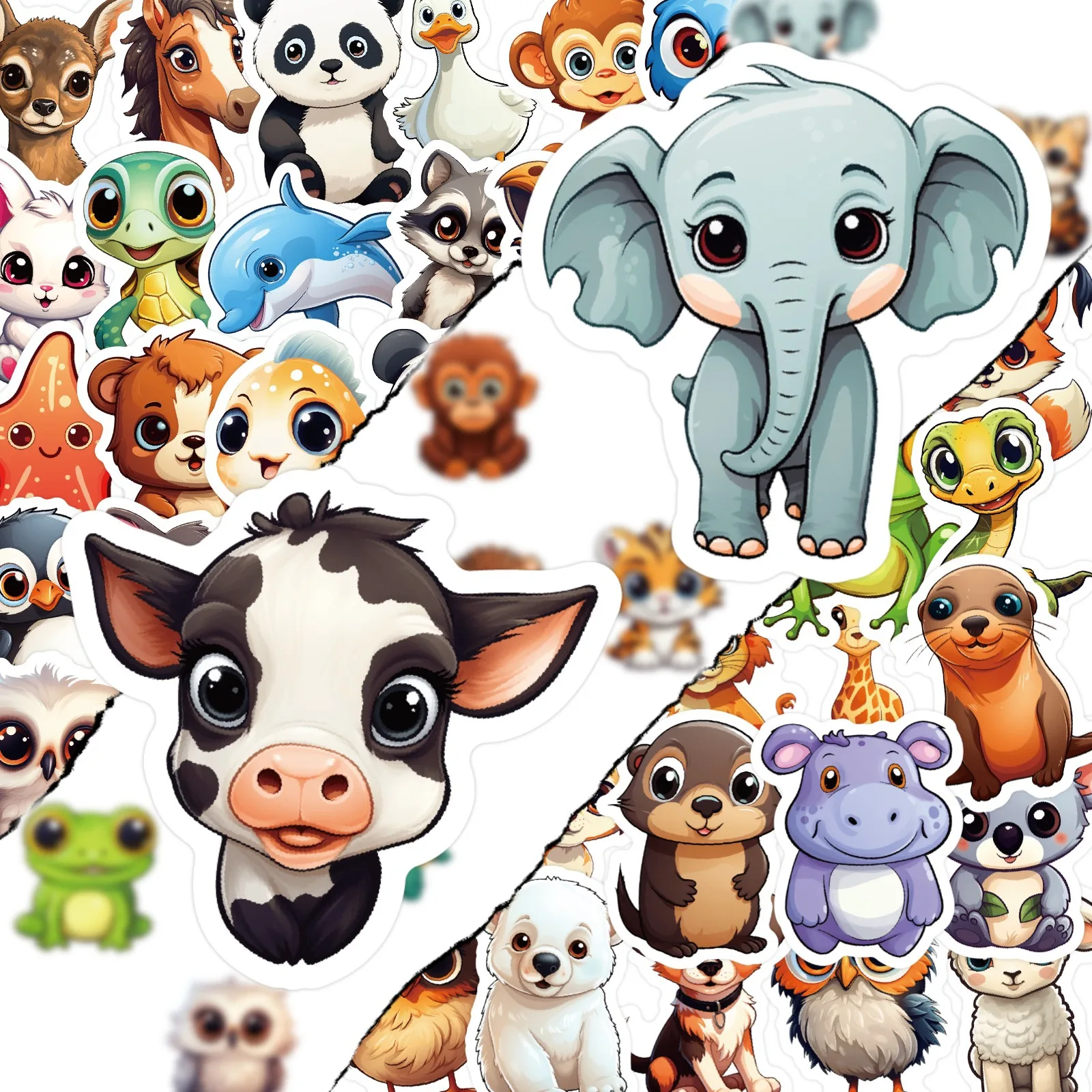 50 Pcs Cute Cartoon Doodle Big‑Eyed Nature‑Themed Small Animal Stickers for Water Bottles & Journals
