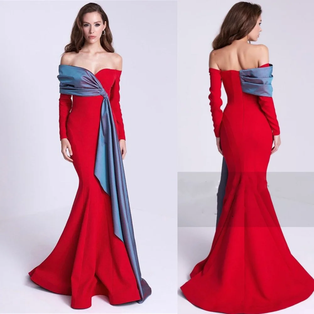 

Customized Jersey Pleat Christmas Mermaid Off-the-shoulder Bespoke Occasion Gown Long Dresses Saudi Arabia