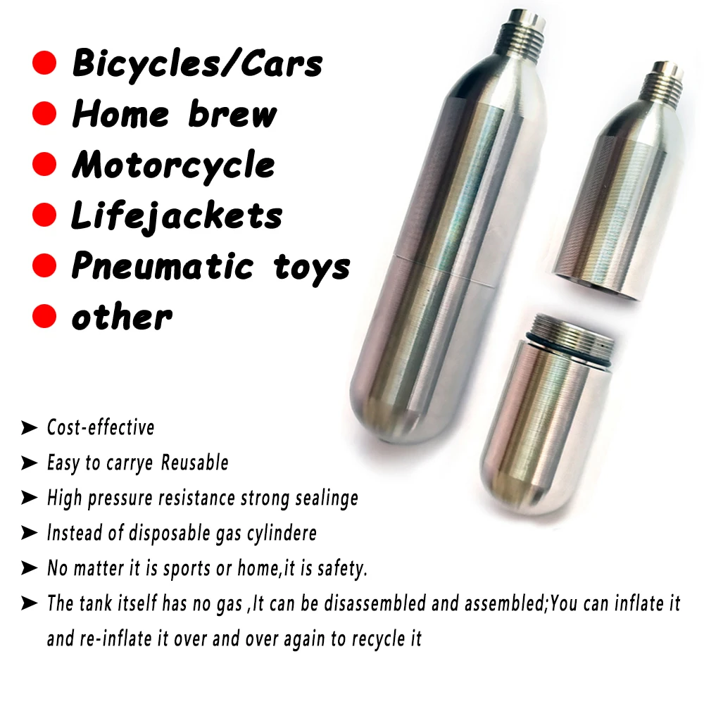 Refillable Double Sealed Reusable CO2 Tank 8g/12g/16g Stainless Steel Cylinder for Bicycle Tires Inflatable Kit Soda Maker