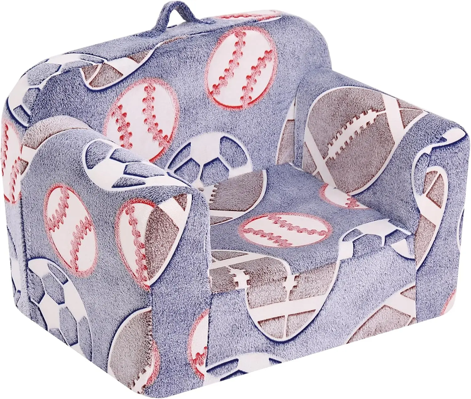 

Soft Plush Toddler Chair, Convertible Kids Sofa for Playroom and Bedroom, Blue Football Design