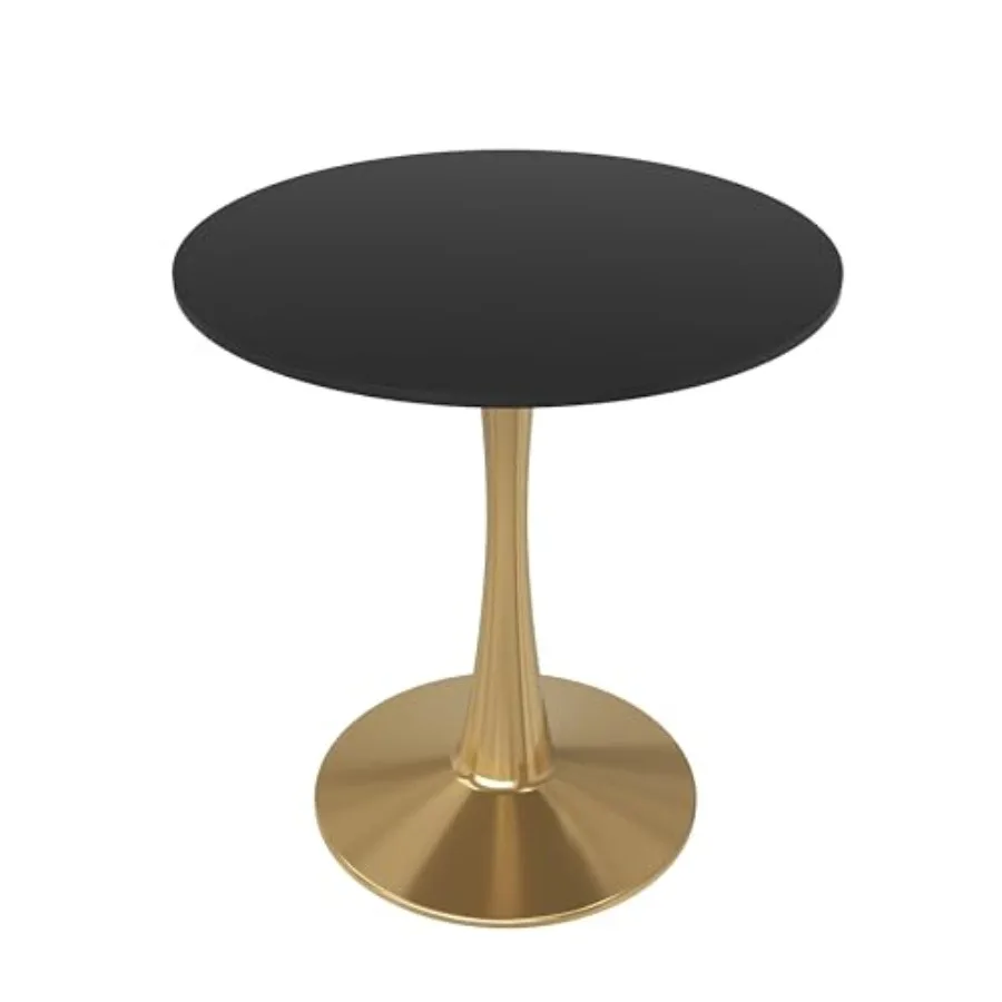 

24 Round Dining Table in Black Modern MDF Wood Top with Gold Pedestal Base Mid-Century Accent Table for Kitchen Cafe and Dining