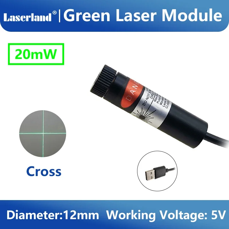 12mm Green Dot Line Cross Focusable Laser Module for Marking Welding Embroider with USB Connection