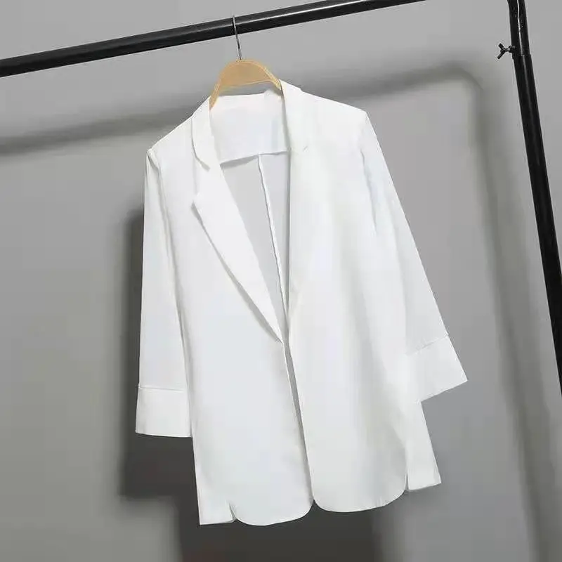 Blazer holgado de manga tres cuartos con muescas para mujer, ropa informal simple de Color liso, Tops finos de primavera y verano, 2023